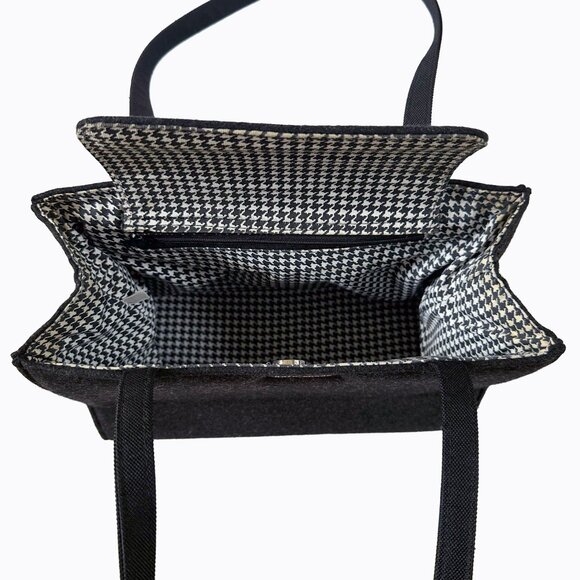 Vintage Kate Spade NY Sam Wool Shoulder Bag Charcoal Gray Houndstooth Y2K Luxury - Picture 10 of 14